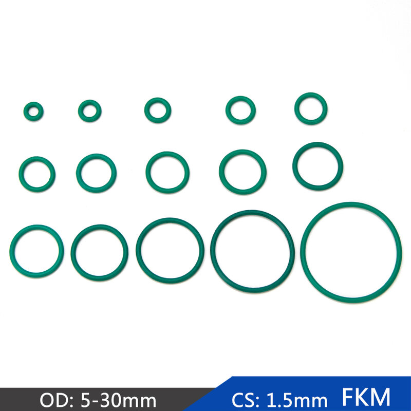 불소 고무 FKM 씰링 O-링 교체 OD 5mm-30mm CS 1.5mm 녹색 씰 O 링 개스킷 와셔 DIY 액세서리 S68, 20 개