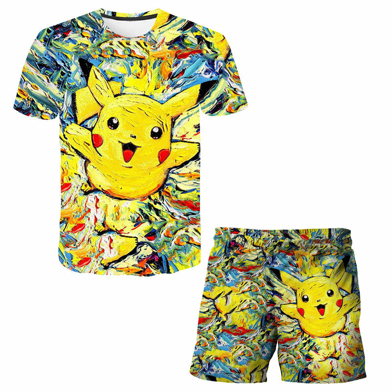Set Casual per bambini estate 3D Pokemon abiti T Shirt ragazzi ragazze set Hip Hop Streetwear set per adolescenti pop it Picture print Pikachu