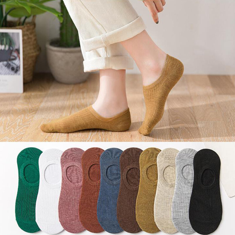 Chaussettes invisibles antidérapantes en coton pour femmes, 1 paire, en Silicone, couleur unie, à la cheville, bateau pour filles, à la mode, pour dames, printemps et été