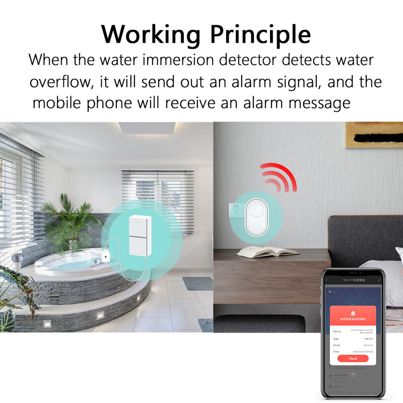 TUGARD DB11 Home Smart Security Protection Tuya WiFi Water Leakage Sensor Waterproof Wireless Doorbell 110dB Sounds Alarm System
