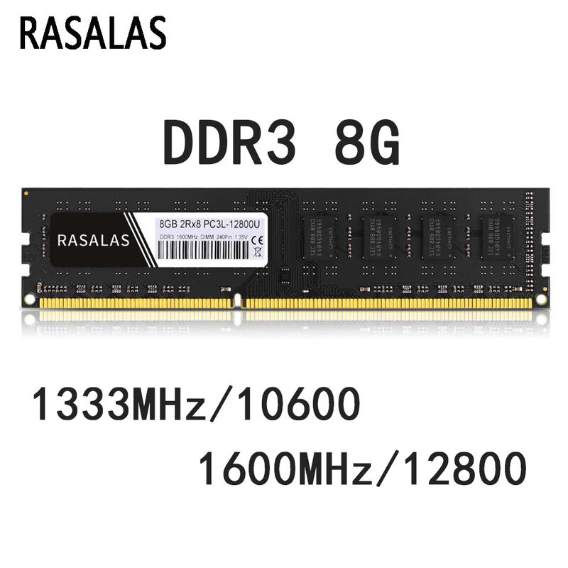 Rasalas-Memoria Ram DDR3 para ordenador, DDR3L, 4G, 8G, para escritorio, 1600Mhz, 1333, 1066, 8500, 10600, 12800 V, 1,35 V, 1,5 V