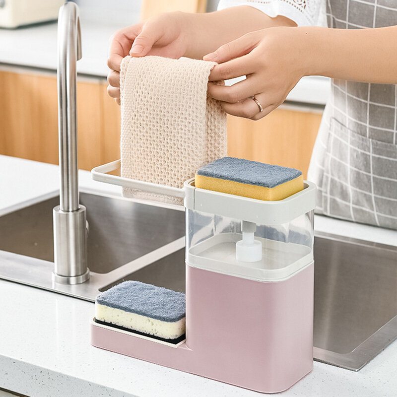 Neue Küche Spülmittel Drücken Outlet Box Ablauf Lagerung Box Geschirr Handtuch Aufhänger Küche Seife Dispenser mit Schwamm Halter