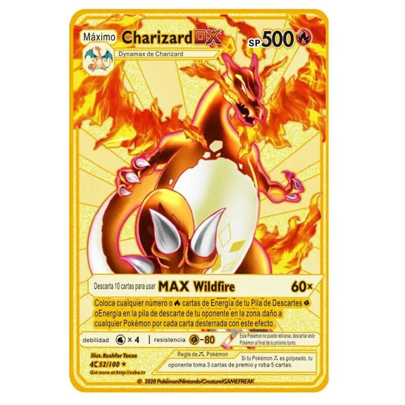5Pcs/Set Gold Metal Pokemon Cards In Spanish V Vmax GX Charizard Newest Combination Pikachu Collection Card Cover Gift For Kids