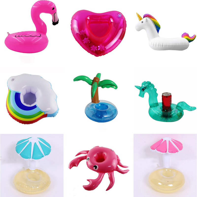 Mini portavasos inflable con forma de flamenco y unicornio, soporte para bebidas, Flotador para piscina, juguete de baño, decoración para fiesta, posavasos para Bar