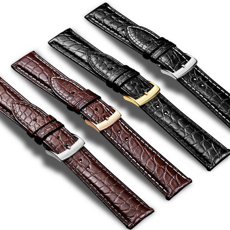 Oryginalna amerykańska skóra krokodyla pasek zegarka skóra aligatora pasek zegarka dla Rolex Omega IWC DW 12mm 14mm 16mm 18mm 20mm 22mm