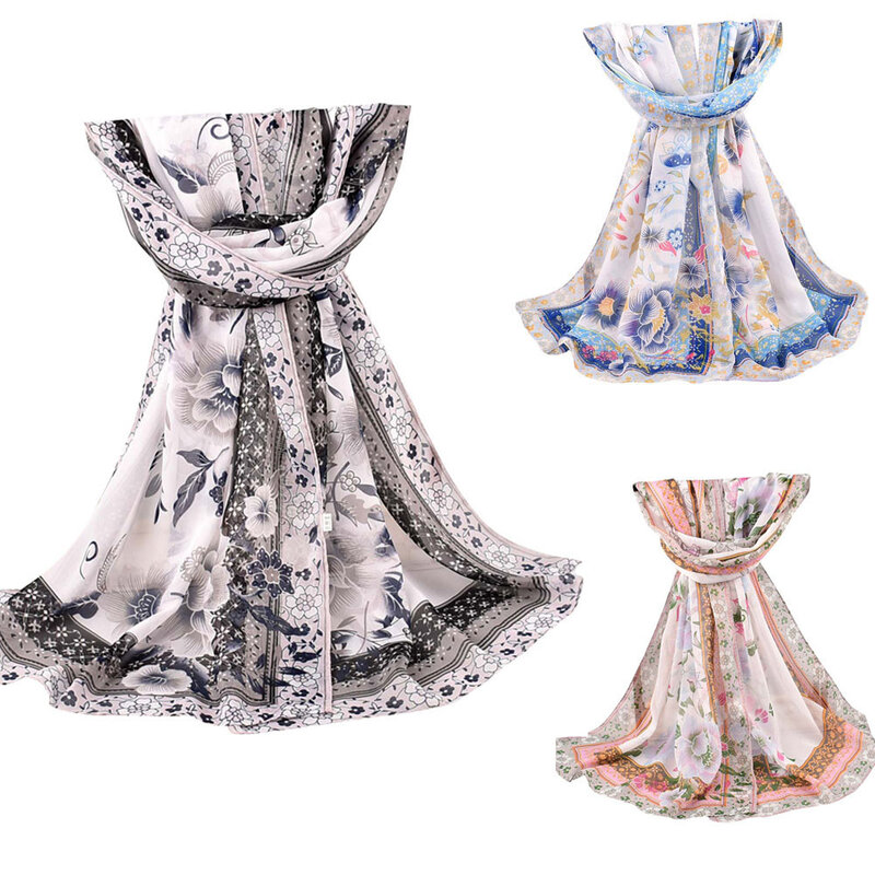 Bufanda de moda para mujer, lazo para el cuello de gasa, bolso, pañuelo suave de urdimbre, pañuelo para la cabeza, Foulard con estampado de flores, 2021