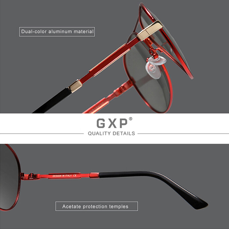 Gxp moda piloto de alumínio óculos de sol polarizados óculos de sol homem e mulher espelho lente fotocromática anti-reflexo de condução eyewear