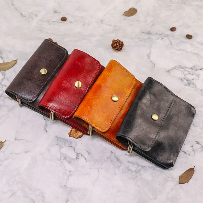 Portefeuille en cuir Original pour hommes, porte-monnaie Vintage fait à la main, petit porte-cartes avec poche à monnaie zippée