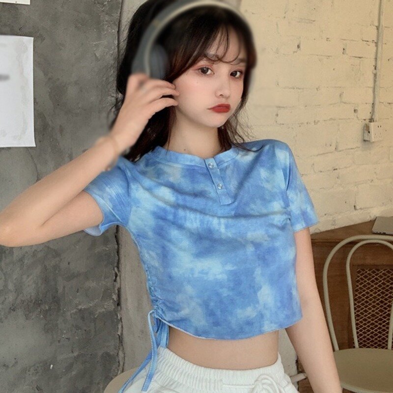 EFINNY Kawaii-Camiseta de manga corta para mujer, Tops Tie-dye de talla grande, ropa para mujer, Top para mujer 2021