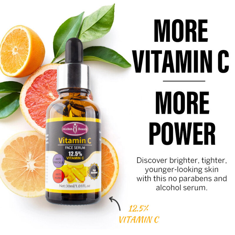 Soro de vitamina c orgânico, 30ml, anti-envelhecimento, ácido hialurônico para o rosto, soro clareador, hidratante, cuidados com a pele