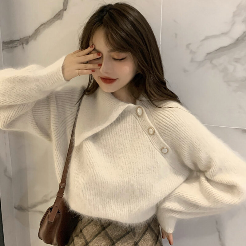 Outono inverno retrô estilo hong kong suéter para mulheres blusão solto uso externo 2020 novo pulôver preguiçoso pequeno 150 top