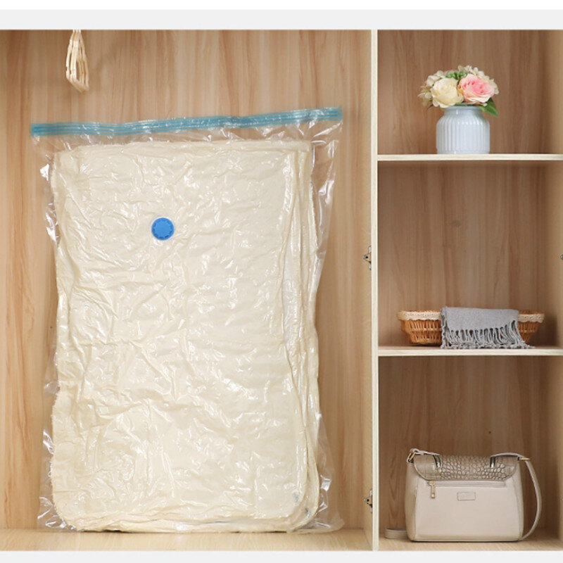 Embalagem a vácuo para guardar roupas, saco para armazenamento de roupas com válvula e borda transparente, organizador comprimido que economiza espaço