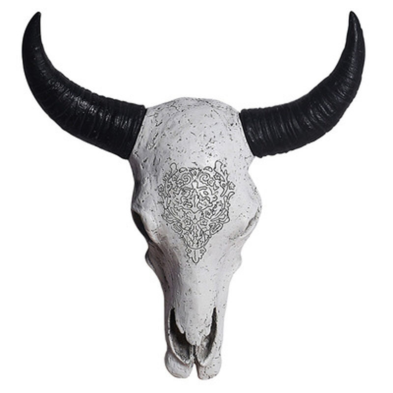 New Long Horn Cow Skull Head Wall Hanging Decoration 3D Animal Wildlife Resin Sculpture figurine Crafts Horns For Home Ornament