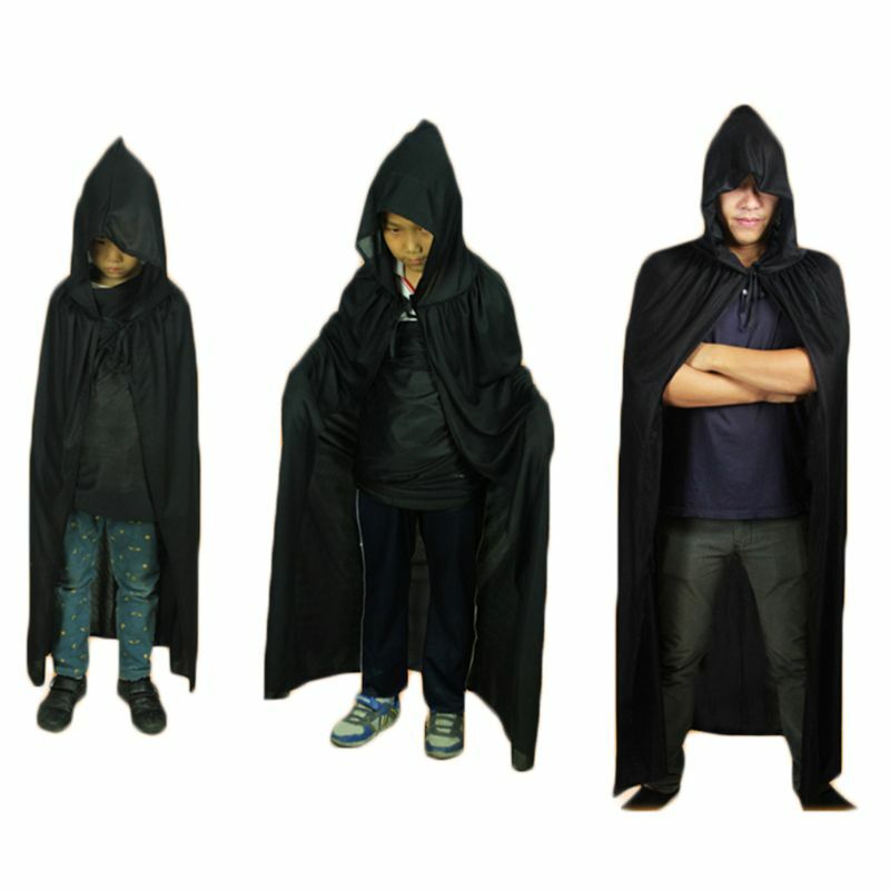 Adult Kids Halloween Witch Wizard Cloak Reversible Double Layer Death Vampires Devil Hooded Long Cape Cosplay Costume