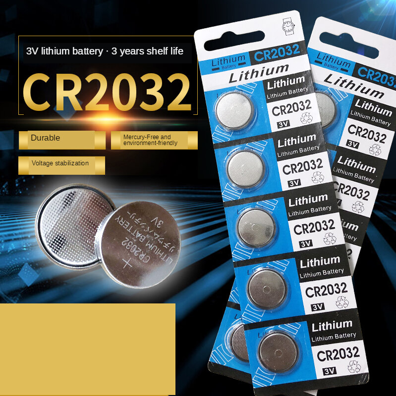 Batería de botón CR2032 de litio, 3 V, decodificador de ordenador, mando a distancia, llave de coche, 5 uds.
