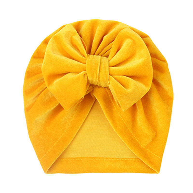 Sombreros suaves y cómodos de terciopelo dorado para bebé, gorros cálidos de Color sólido con lazo, accesorios para fotos, Otoño e Invierno