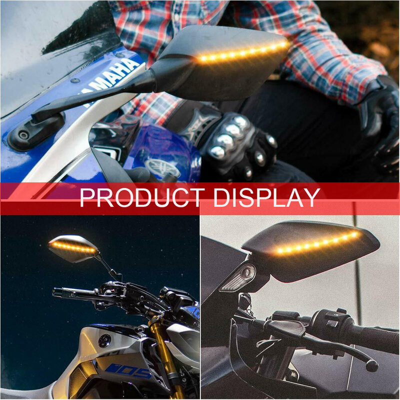 Luz indicadora de espejo retrovisor de coche, tira de luces LED de señal de giro, para motocicleta, universal, 2 piezas