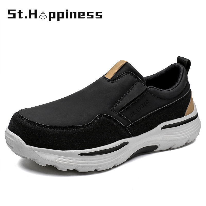 2022 nowych mężczyzna skórzane obuwie Slip-On mocne buty dla mężczyzn moda grube podeszwie buty dla taty platformy trampki duży rozmiar 48