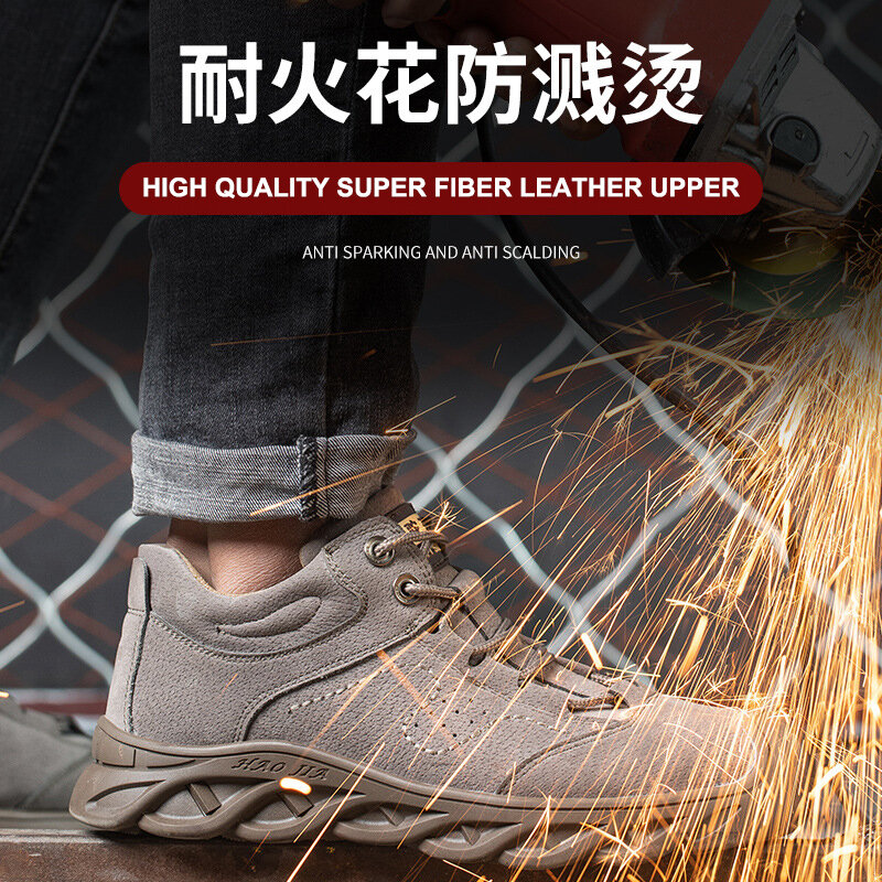 Tênis de segurança do trabalho masculino, calçado de segurança indestrutível anti-esmagamento para homens, solda anti-queimadura
