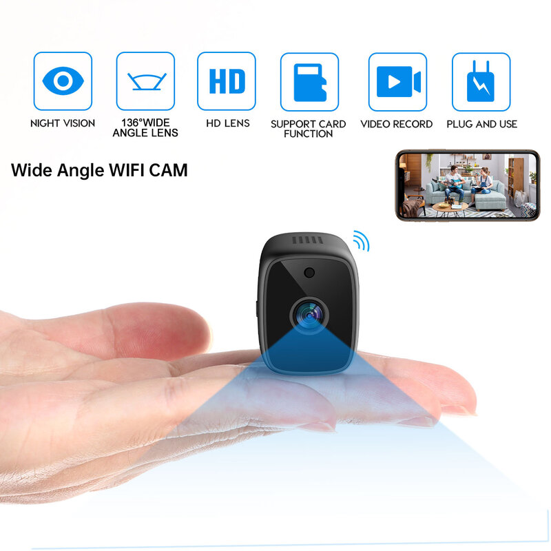 1080P Wi-Fi мини Камера Micro USB разъем Ночное видение Широкий формат камеры видеонаблюдения скрытого Беспроводной безопасности Камера IP видеокам...