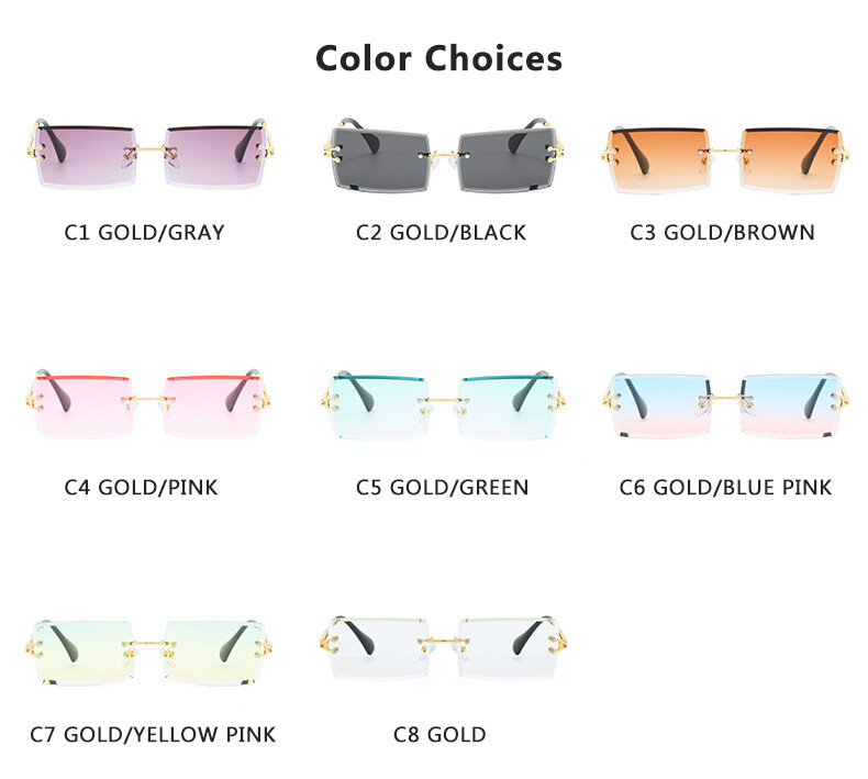Kacamata Hitam Persegi Panjang Kecil Retro Kacamata Hitam Persegi Tanpa Bingkai untuk Wanita 2020 Gaya Musim Panas Wanita Uv400 Oculos Coklat Hijau