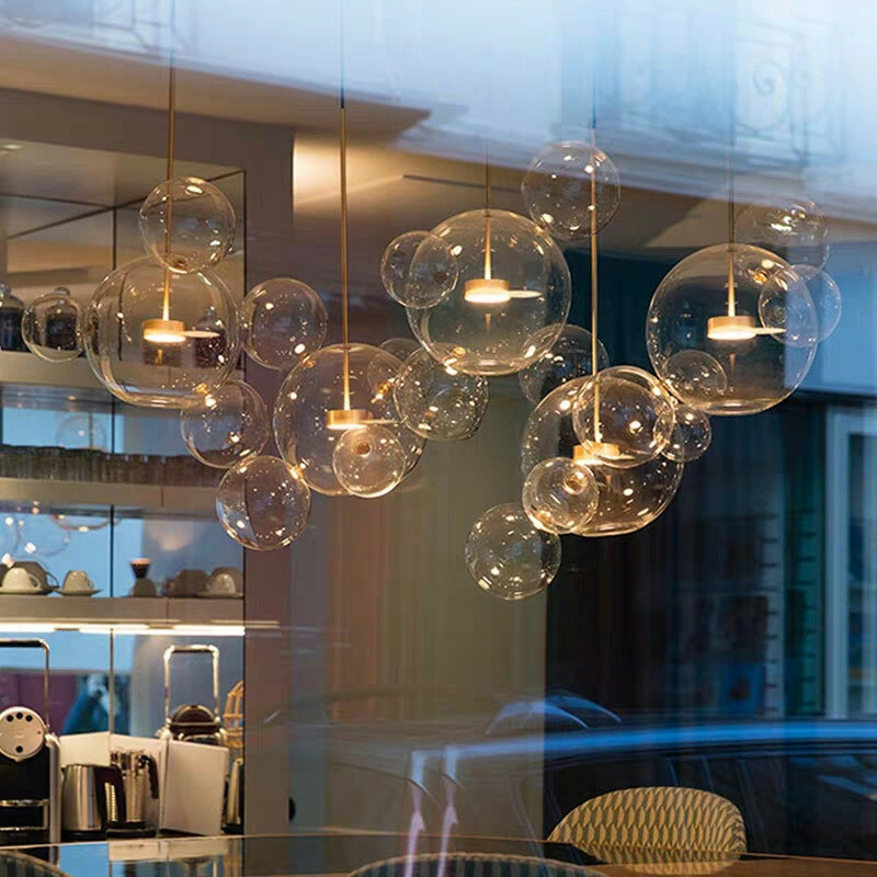 Lámpara moderna de cristal transparente con burbujas para niños, sala de estar candelabro personalizado para, comedor, decoración interior, accesorio de luz
