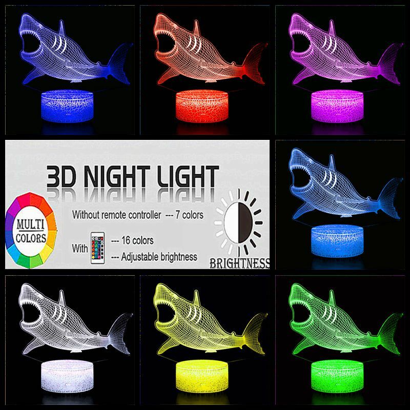 Luz de noche 3D para regalo de buceo, espécimen de tiburón, recuerdo de acuario de peces de Vida Marina para enviar a amigos, adornos de decoración del hogar, luces LED