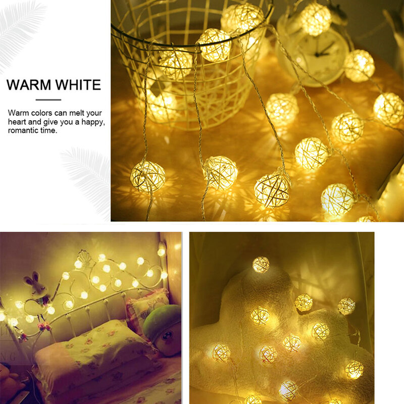 5M Lampu Tali LED Bola Rotan Untaian Bunga Lampu Peri untuk Dekorasi Rumah Natal Luar Ruangan Liburan Pesta Pernikahan Lampu Peri