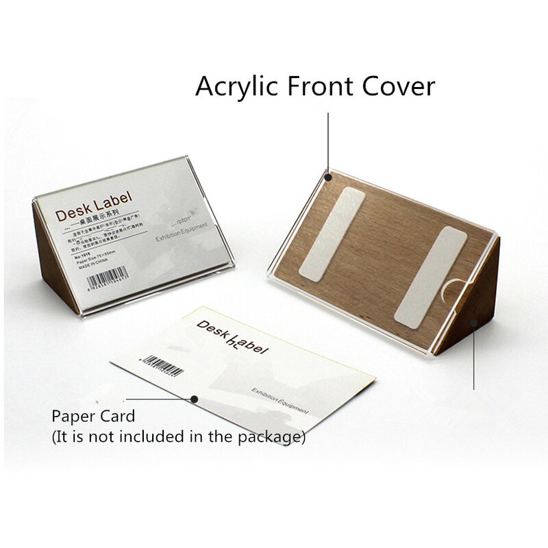 Suporte de display de etiqueta de mesa, suporte para promoção de cartão de papel com acrílico transparente e suporte de tronco fumigado, 2 peças