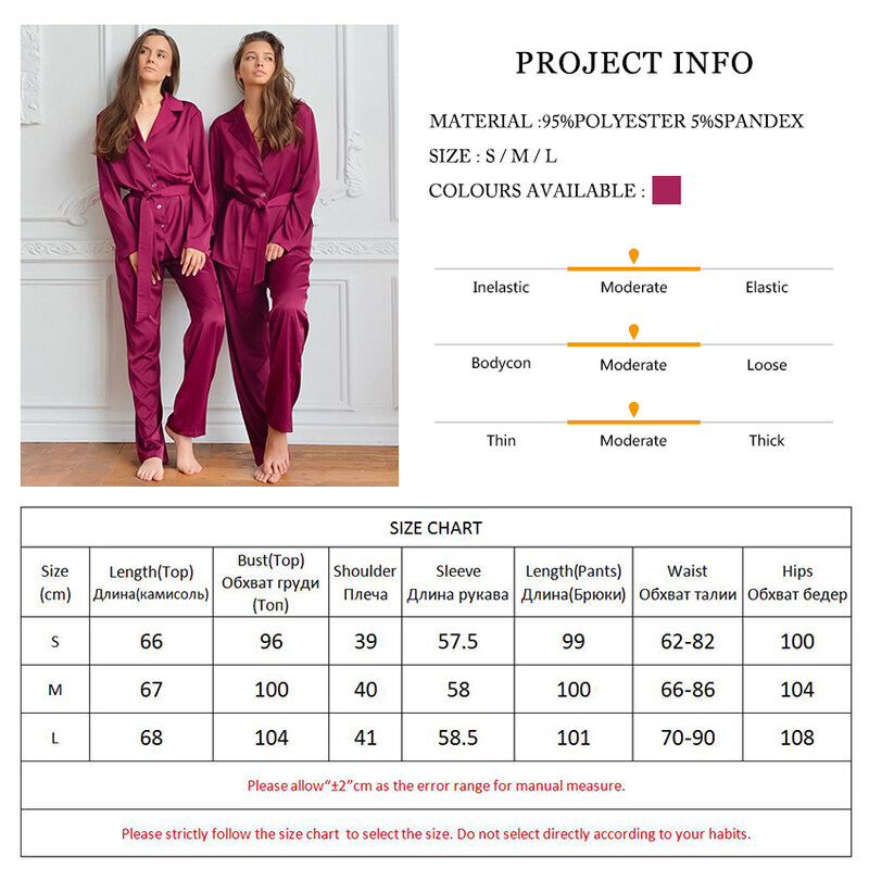 HiLoc-pijamas de satén para mujer, ropa de dormir de seda de Color puro, conjunto de dos piezas de manga larga con fajas, conjunto de ropa roja y rosa, primavera 2021