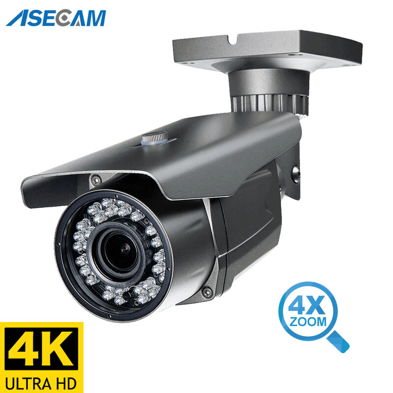 8MP Ultra HD 4K kamera IP Zoom 4x soczewka wieloogniskowa na świeżym powietrzu H.265 Onvif metalowy nabój CCTV 4MP POE kamera ochrony