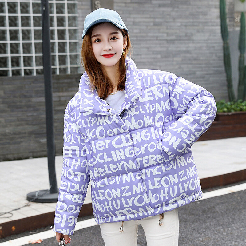 Abrigo acolchado corto de algodón para mujer, chaqueta con estampado de Hong Kong, invierno, 2021