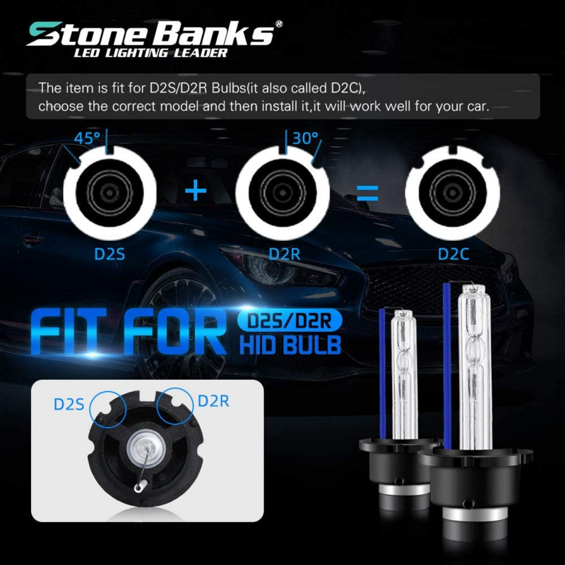 Stone Banks-bombillas de xenón para faros delanteros de coche, Kit de repuesto de 2 piezas, 12V, 55W, D2S, D2R, D2C, HID, 6000K, 8000K, D2R, D2C, D2S