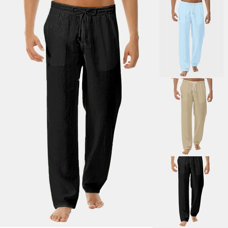 Calças masculinas de verão, novo estilo, simples e fashion, algodão puro e linho, calças esportivas, fitness, roupas esportivas masculinas, 2021