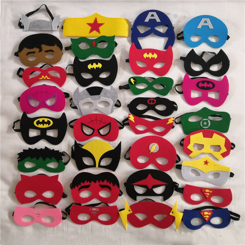 28/32Pcs Disney Marvel maschere Anime Spider Man Batman Cartoon feltro maschera per gli occhi giocattoli Action Figure Cosplay regali per feste di natale