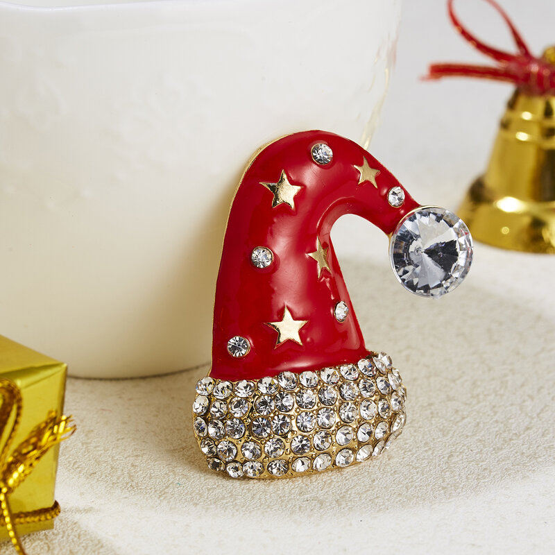 New Year Christmas Brooch For Women Fashion Snowman Santa Claus Tree Deer Bell Hat Enamel Rhinestone Cute Jewelry Kids Gift 2022