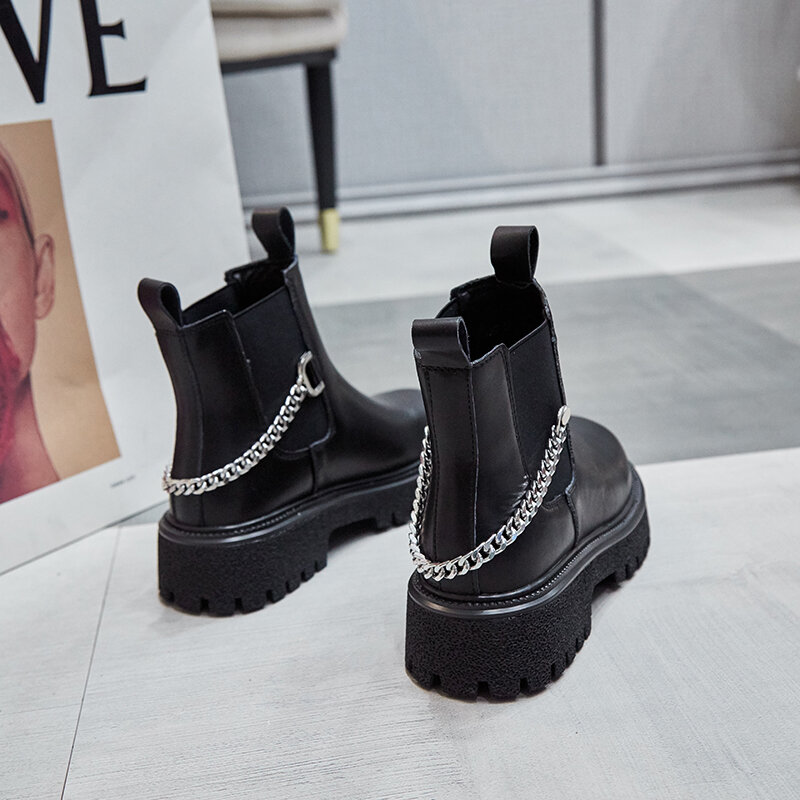 Nữ Giày Chelsea Boot Cao Qualioty Da 2021 Mới Thu Đông Thời Trang Nữ Mắt Cá Chân Của Giày Retro Giày Bốt Martin Nữ giày