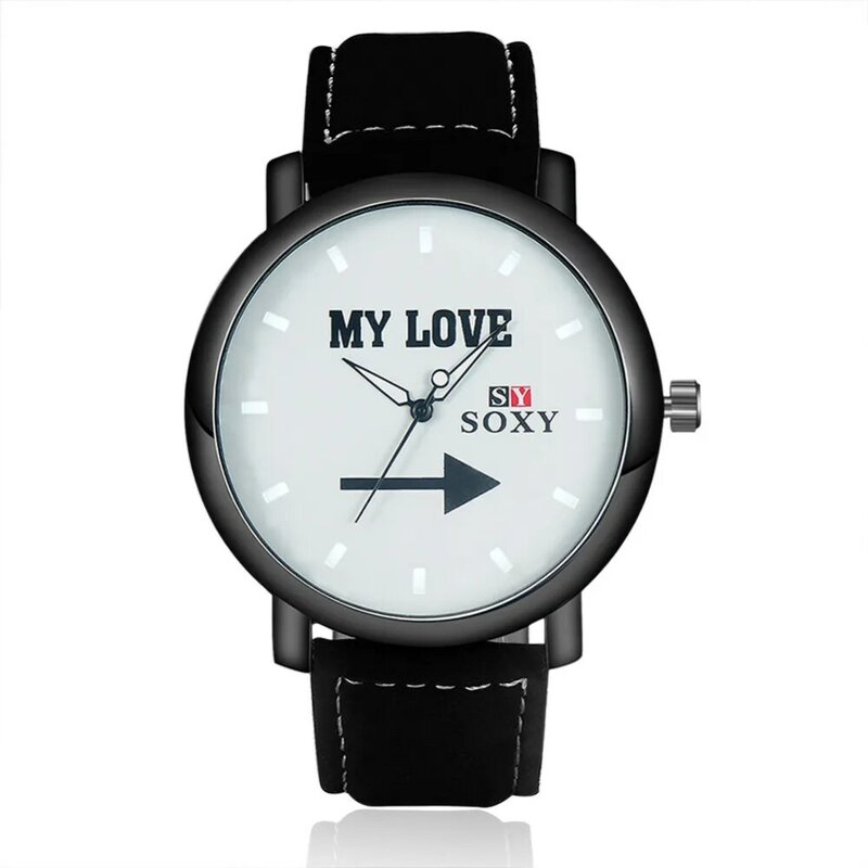 Soxy relojes quartzo relógio de couro breve moda relógio meu amor venda quente mostrador redondo relógio masculino wristwatc