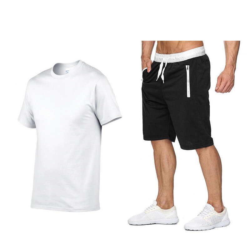 Мужской спортивный костюм из 2-х предметов, Повседневная футболка и шорты для фитнеса