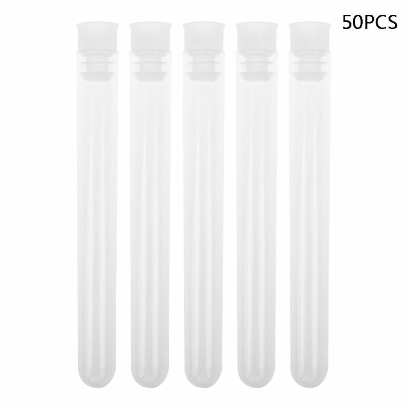 50Pcs/Pack 12x100mm Transparent Laboratory Clear Plastic Test Tubes Vials With Push Cap School Lab Supplies