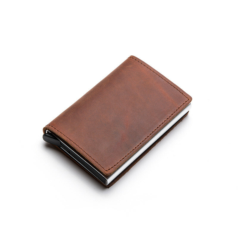 ZOVYVOL 2021 RFID antykradzieżowe etui na karty kredytowe oryginalne skórzane aluminiowe pudełko Slim cienka inteligentna nowa karta Case Clutch Bounce Wallet