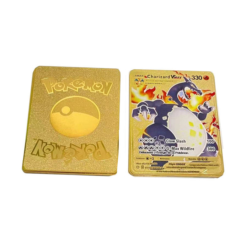 Carta Pokemon Charizard Pikachu VMAX Metal Dourada Carta Pokémon De Metal  Charizard Dourado Ouro