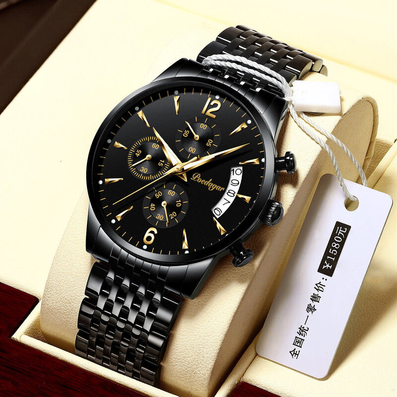 Новинка 2021, модные мужские часы poedaga, водонепроницаемые светящиеся кварцевые наручные часы, роскошные часы от лучшего бренда, повседневные ...