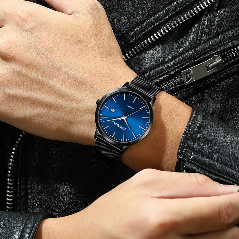 2021 nova crrju ultra-fino relógio masculino moda marca de luxo japão movimento data relógios esporte à prova dwaterproof água quartzo masculino relógio