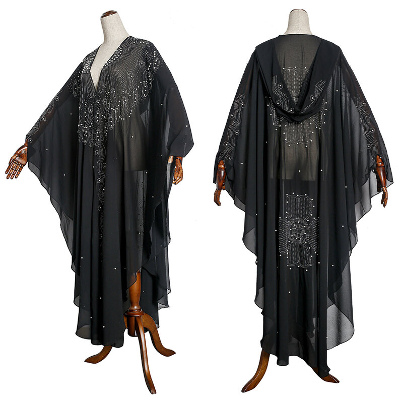 MD Super Size Chiffon Djellaba Dress Beading Embroidery Muslim Kimono Abaya Cardigan Dubai 2022 Turkish Kaftan Moroccan Boubou