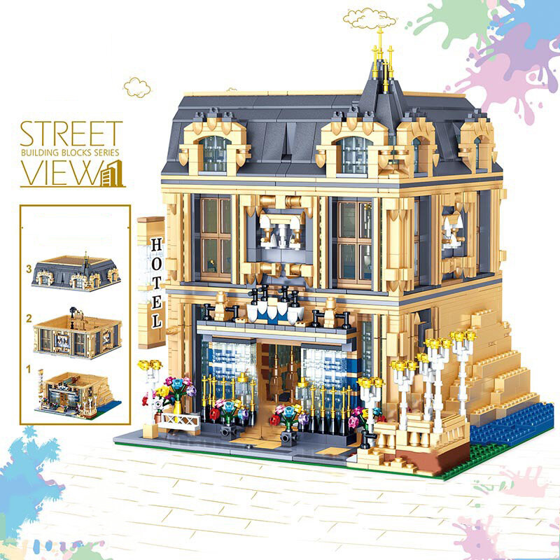QUNLONG City Buildings Figures Sets Friends House Hotel Architecture Building Blocks Bricks City Street View Toys For Children