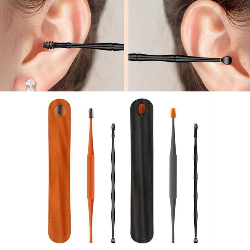Silicone Ear Pick Holes Cleaning Wax Removal Spoon Portable Earpick Head 360 Degrees Comfort Ear Massage Digging Set