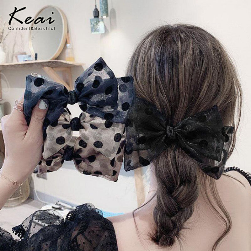 New Dot Chiffon Bowknot Hair Scrunchies Hair Clip for Women Girl Ponytail Holder Hair Rope Rubber Bands Bow Hair Accessories