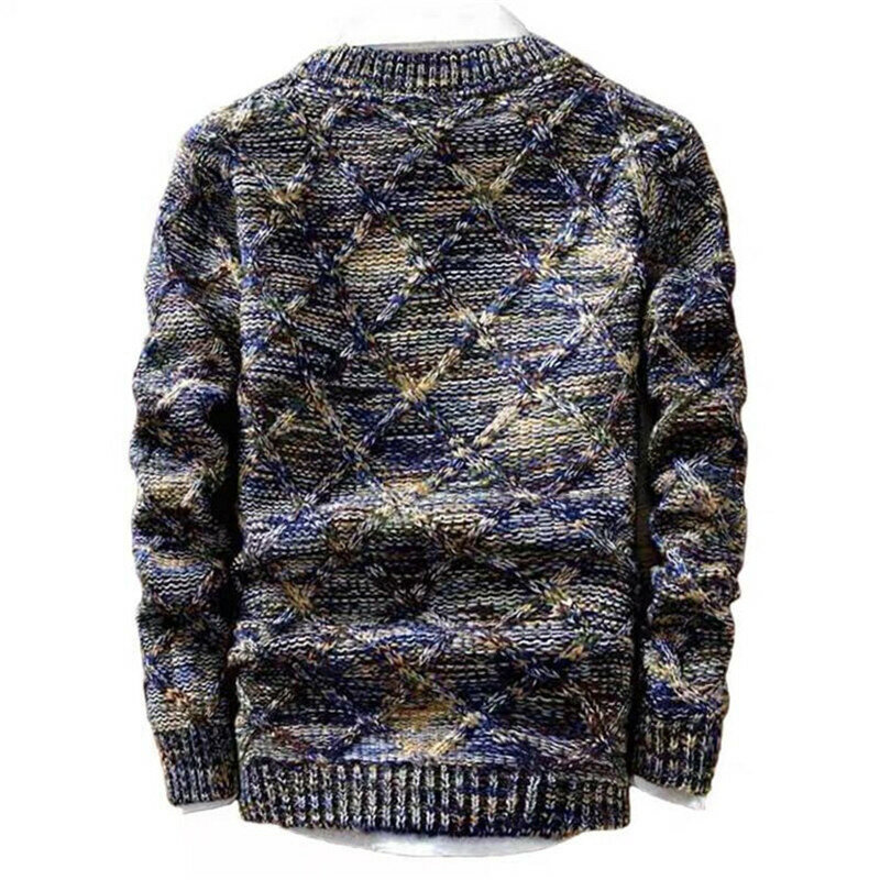 Suéter informal de algodón para hombre, jerseys de cuello redondo de moda, Jacquard grueso y cálido, novedad de otoño e invierno