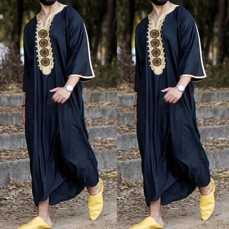 Men's Jubba Long Dress Fashion Ethnic Style Dubai Gown Shirt for Evening Party L41B